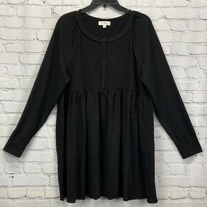 Umgee + Mini Dress/Tunic Top Women's Size XL Black Baby Doll Pullover Minimalist